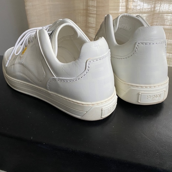 Fendi white leather trainers rubber shoes monogram double F size 7 Italy low cut main image 5